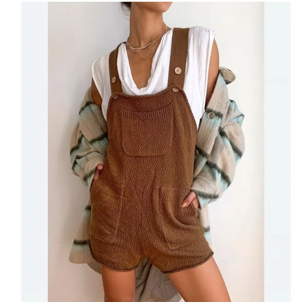 Free‎ People Beach Brown Knit Shortalls